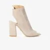 Kazar IMANI - SUEDE BOOTIES ON A WIDE HEEL WITH AN OPEN TOE - High Heel Sandalette - Beige